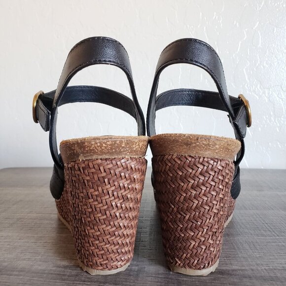 Sofft Clarissa Leather Basketweave Wedge Ankle Strap Sandal Black Sz Women's 9.5 - Picture 4 of 10